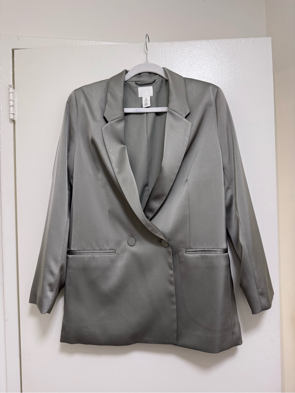 H&M Satin Grey Double-Breasted Blazer Jacket Dress